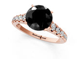 Rose gold Fancy Black Round Cut Diamond Solitaire Ring with Cathedral Setting and Pavé Band_1