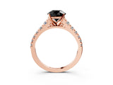 Rose gold Fancy Black Round Cut Diamond Solitaire Ring with Cathedral Setting and Pavé Band_3