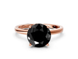 Rose gold Fancy Black Round Cut Diamond Solitaire Ring with Classic Band and Four-Prong Setting