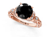 Rose gold Fancy Black Round Cut Diamond Solitaire Ring with Filigree Band and Four-Prong Setting_1