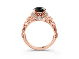 Rose gold Fancy Black Round Cut Diamond Solitaire Ring with Filigree Band and Four-Prong Setting_3