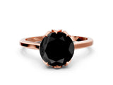 Rose gold Fancy Black Round Cut Diamond Solitaire Ring with Flower Prong Setting and Classic Band_37