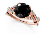 Rose gold Fancy Black Round Cut Diamond Solitaire Ring with Four-Prong Setting and Twisted Pavé Band_1