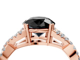 Rose gold Fancy Black Round Cut Diamond Solitaire Ring with Four-Prong Setting and Twisted Pavé Band_4
