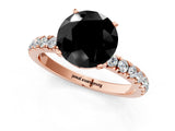 Rose gold Fancy Black Round Cut Diamond Solitaire Ring with Pavé Accents and Four-Prong Setting_1
