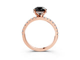 Rose gold Fancy Black Round Cut Diamond Solitaire Ring with Pavé Band and Four-Prong Setting_15