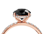 Rose gold Fancy Black Round Cut Diamond Solitaire Ring with Pavé Band and Hidden Halo_16