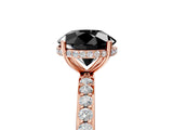 Rose gold Fancy Black Round Cut Diamond Solitaire Ring with Pavé Band and Hidden Halo_17