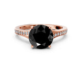Rose gold Fancy Black Round Cut Diamond Solitaire Ring with Pavé Band and Prong Setting_12