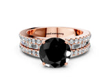 Rose gold Fancy Black Round Cut Diamond Solitaire Ring with Pavé and Channel Set Band