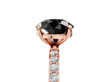 Rose gold Fancy Black Round Cut Diamond Solitaire Ring with Pave Band and Four Prong Setting_17