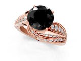 Rose gold Fancy Black Round Cut Diamond Solitaire Ring with Prong Setting and Twisted Pavé Band_1