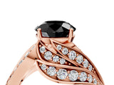 Rose gold Fancy Black Round Cut Diamond Solitaire Ring with Prong Setting and Twisted Pavé Band_4