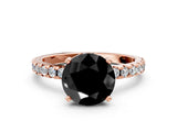 Rose gold Fancy Black Round Cut Diamond Solitaire Ring with Round  Pavé Band and Four-Prong Setting_36