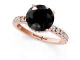 Rose gold Fancy Black Round Cut Diamond Solitaire Ring with Round  Pavé Band and Four-Prong Setting_37