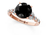 Rose gold Fancy Black Round Cut Diamond Solitaire Ring with Side Stones and Four-Prong Setting_13