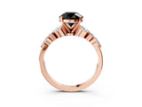 Rose gold Fancy Black Round Cut Diamond Solitaire Ring with Side Stones and Four-Prong Setting_15