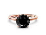 Rose gold Fancy Black Round Cut Diamond Solitaire Ring with Thin Band and Four-Prong Setting