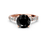 Rose gold Fancy Black Round Cut Diamond Solitaire with Side Baguettes and Channel Set Band