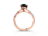 Rose gold Fancy Black Round Cut Diamond Solitaire with Side Baguettes and Channel Set Band_3