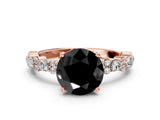 Rose gold Fancy Black Round Cut Diamond Solitaire with Side Stones, Pave Band, Four-Prong Setting_24