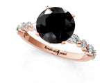 Rose gold Fancy Black Round Cut Diamond Solitaire with Side Stones on a Pavé Band and Four-Prong Setting_1