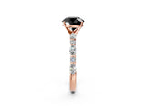 Rose gold Fancy Black Round Cut Diamond Solitaire with Side Stones on a Pavé Band and Four-Prong Setting_2