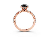 Rose gold Fancy Black Round Cut Diamond Solitaire with Side Stones on a Pavé Band and Four-Prong Setting_3