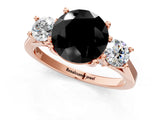 Rose gold Fancy Black Round Cut Diamond Three-Stone Engagement Ring with Prong Setting and Pavé Band_1