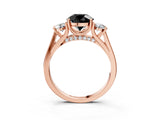 Rose gold Fancy Black Round Cut Diamond Three-Stone Engagement Ring with Prong Setting and Pavé Band_3