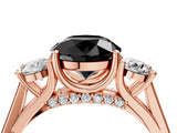 Rose gold Fancy Black Round Cut Diamond Three-Stone Engagement Ring with Prong Setting and Pavé Band_4