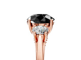 Rose gold Fancy Black Round Cut Diamond Three-Stone Engagement Ring with Prong Setting and Pavé Band_5