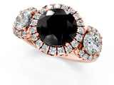 Rose gold Fancy Black Round Cut Diamond Three-Stone Halo Ring with Prong Setting and Pavé Accents_1