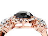 Rose gold Fancy Black Round Cut Diamond Three-Stone Halo Ring with Prong Setting and Pavé Accents_4