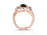 Rose gold Fancy Black Round Cut Diamond Three-Stone Ring with Four-Prong Setting and Classic Band_3