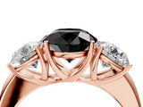 Rose gold Fancy Black Round Cut Diamond Three-Stone Ring with Four-Prong Setting and Classic Band_4