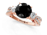 Rose gold Fancy Black Round Cut Diamond Three-Stone Ring with Pavé Split Shank and Four-Prong Setting_1