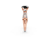 Rose gold Fancy Black Round Cut Diamond Three-Stone Ring with Pavé Split Shank and Four-Prong Setting_2
