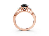 Rose gold Fancy Black Round Cut Diamond Three-Stone Ring with Pavé Split Shank and Four-Prong Setting_3