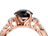 Rose gold Fancy Black Round Cut Diamond Three-Stone Ring with Pavé Split Shank and Four-Prong Setting_4