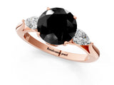 Rose gold Fancy Black Round Cut Diamond Three-Stone Ring with Pear Side Stones and Four-Prong Setting_25