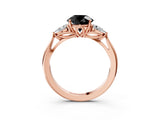 Rose gold Fancy Black Round Cut Diamond Three-Stone Ring with Pear Side Stones and Four-Prong Setting_27