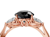 Rose gold Fancy Black Round Cut Diamond Three-Stone Ring with Pear Side Stones and Four-Prong Setting_28