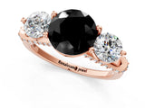 Rose gold Fancy Black Round Cut Diamond Three-Stone Ring with Prong Setting and Pavé Band_1