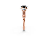 Rose gold Fancy Black Round Cut Diamond Three-Stone Ring with Prong Setting and Pavé Band_2