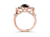 Rose gold Fancy Black Round Cut Diamond Three-Stone Ring with Prong Setting and Pavé Band_3