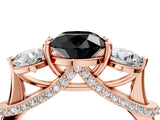 Rose gold Fancy Black Round Cut Diamond Three-Stone Ring with Prong Setting and Pavé Band_4