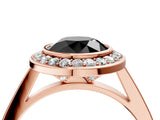 Rose gold Fancy Black Round Cut Halo Bezel Diamond Pave Band Ring_4