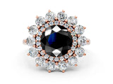 Rose gold Fancy Black Round Cut Halo Cluster Diamond Ring with Pave Band and Four-Prong Setting_12