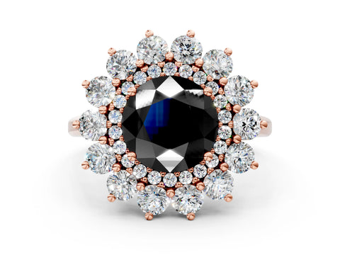 Rose gold Fancy Black Round Cut Halo Cluster Diamond Ring with Pave Band and Four-Prong Setting_12